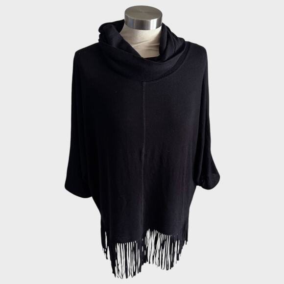 Terre Bleue Black Medium Cowl Neck Fringed Sweater Top Poly Rayon Spandex - Picture 1 of 8